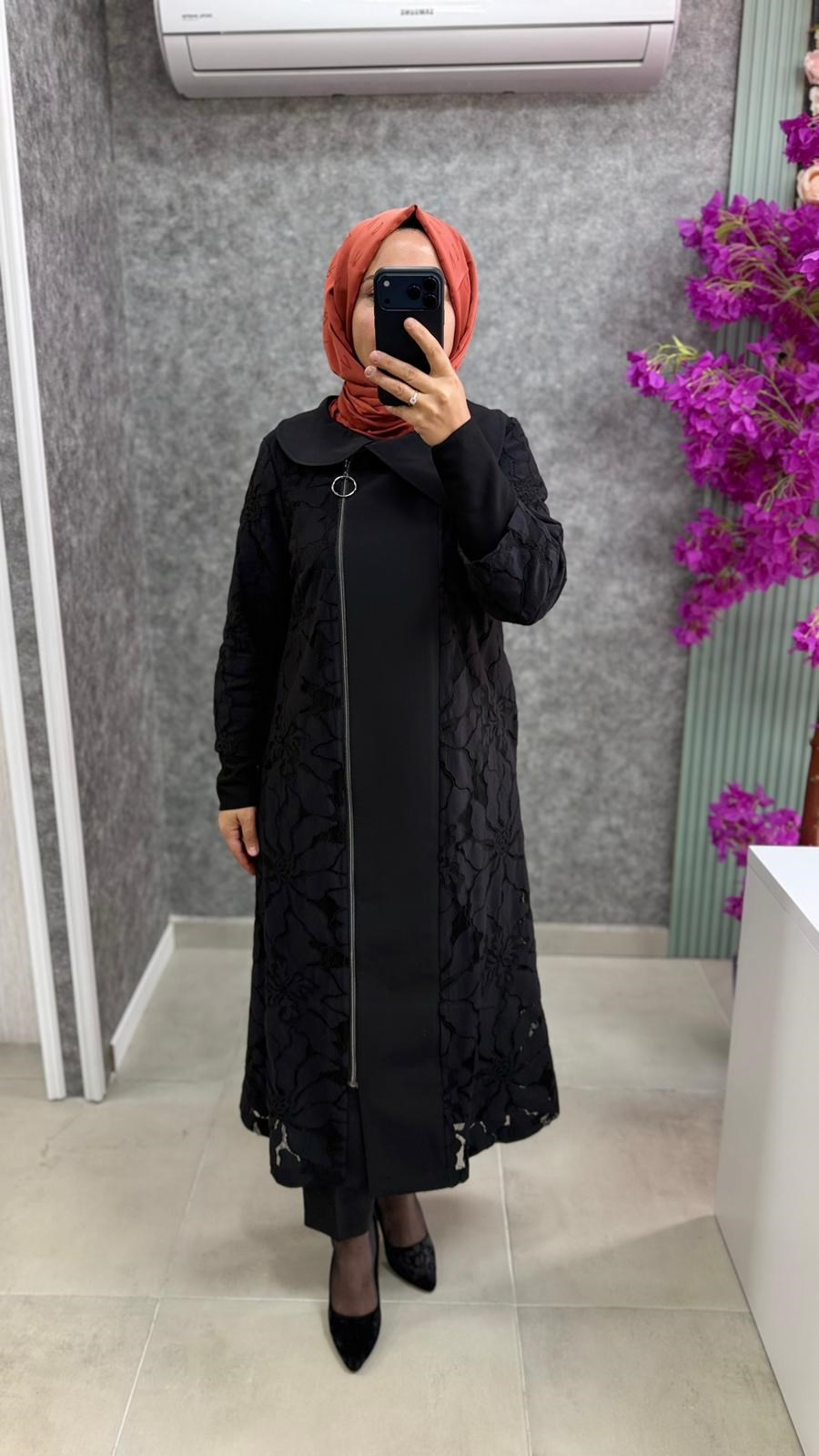 4534 Fatma Danışman Dantel Kumaş Bebe Yaka Kap -Siyah